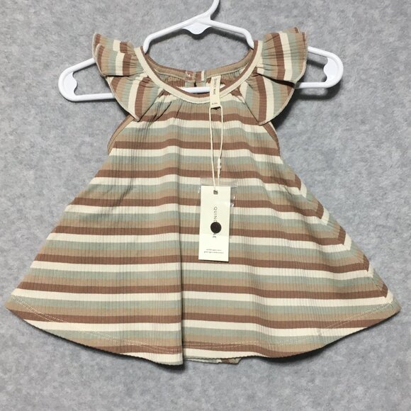 Quincy Mae 0-3M Stripe Swing Dress with Matching Bloomers Brown Green Cream - Picture 3 of 10